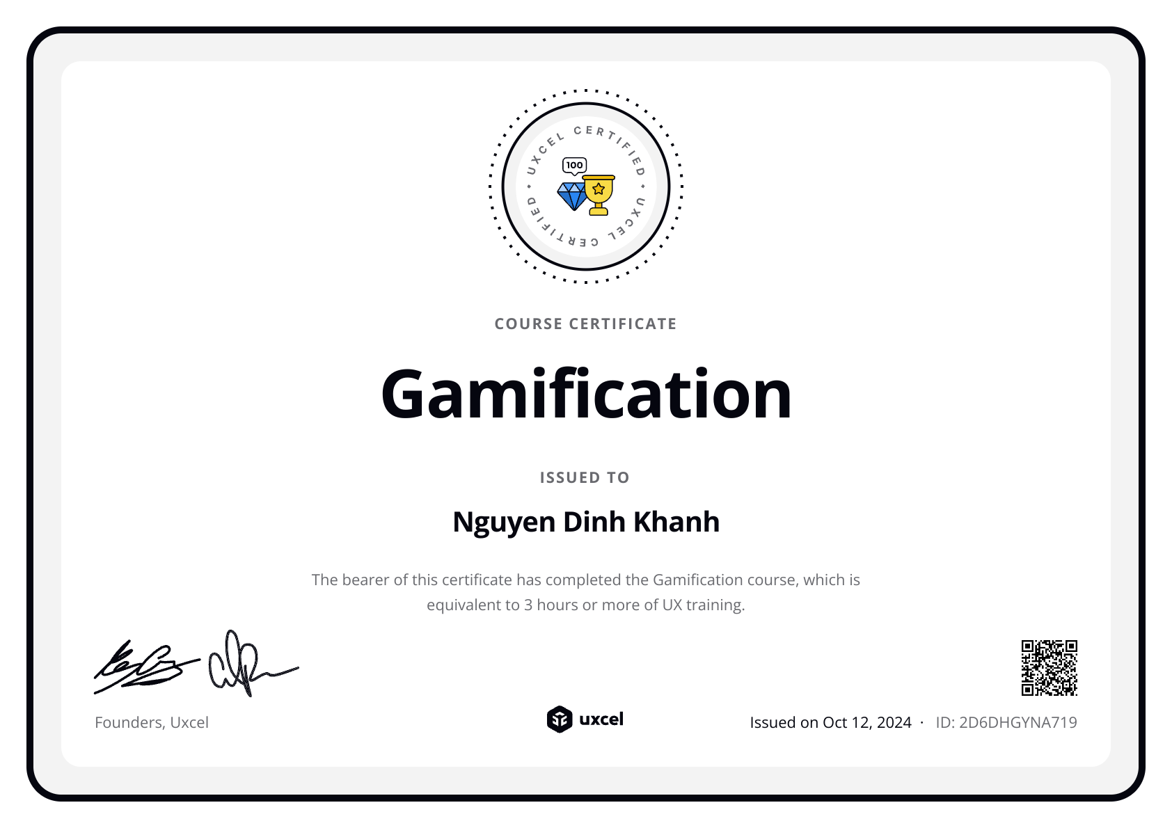 Nguyen Dinh Khanh's certificate